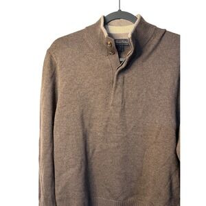 Brooks Brothers Sweater Brown Merino Wool Mock Neck Button Pullover Mens Small